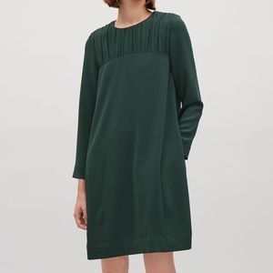 COS Green Pleated Cocoon Shift Dress